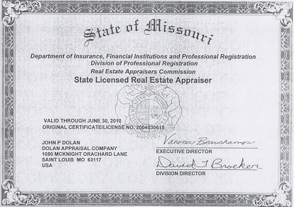 John Dolan - Residential Real Estate Appraiser License