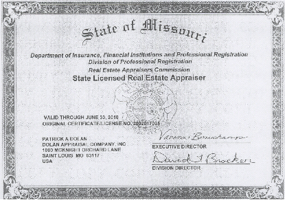 Patrick Dolan - Residential Real Estate Appraiser License